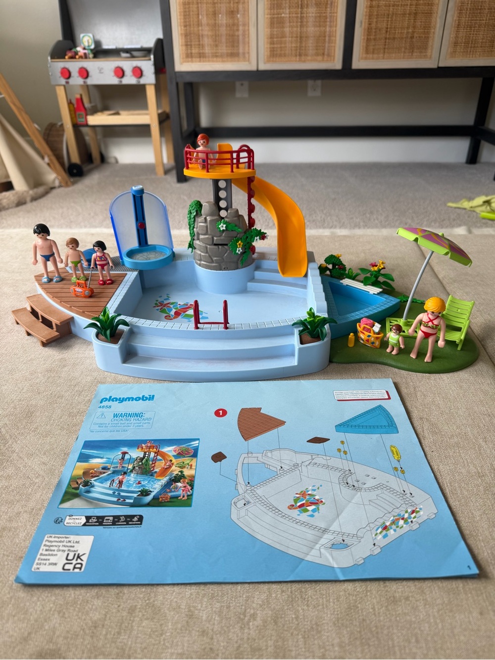 Playmobil 4858 Pool with Water Slide Complete Set w/ Figures & Accessories